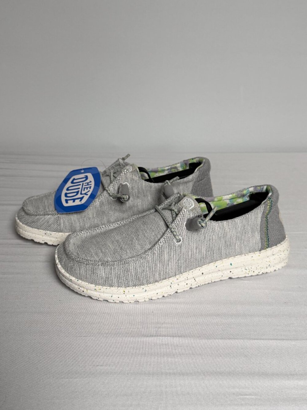 NWT Size 7 Hey Dude Women's Wendy Stretch Pearl River Gray Green Speckled Sole